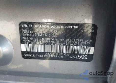 2017 Mitsubishi Lancer Es from USA, damaged, VIN JA32U2FU9HU003629